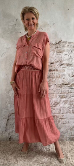 Lange crêpe rok brick - Len 180036✔️