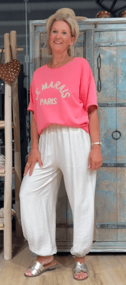 LAATSTE! Sweater korte mouw paris framboos - Ailan 177414