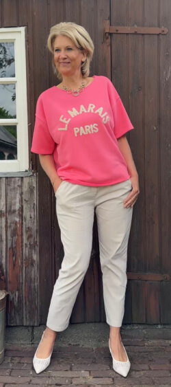Sweater korte mouw paris framboos - Ailan 177414