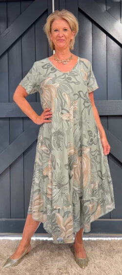 PRE-ORDER NOW! A-lijn zomerjurk flower Khaki -Ailan 181925