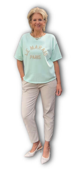 Sweater korte mouw paris mint - Ailan 180268 (19 mei weer op voorraad, je kunt al bestellen)