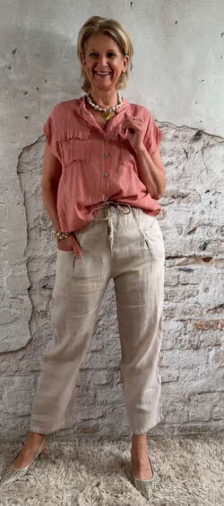 Crêpe blouse mouwloos Brick - Len 179740