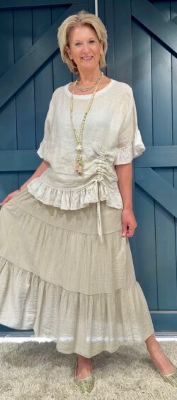 Lange crêpe rok zand - Len 180057