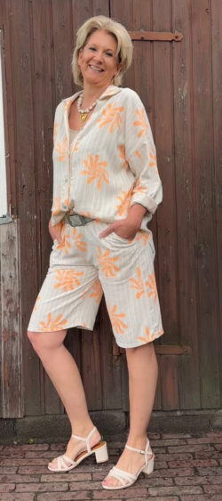 Blouse flower & stripe beige/light orange - Evy 180732