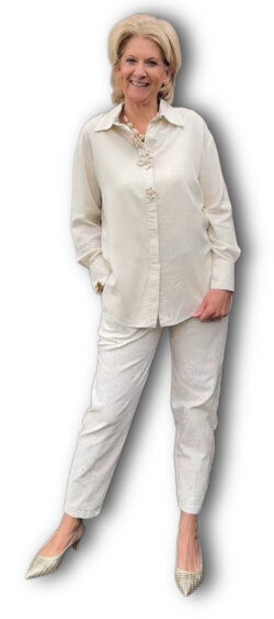 blouse flower button beige - Nana 180364