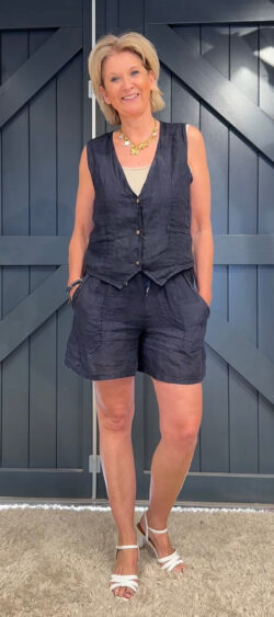 Linnen gilet donkerblauw - Evy 180796