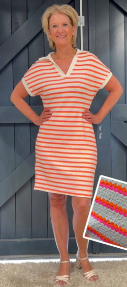 Gebreid polo jurkje Neon stripe pink & orange - Ailan 181966 (3 juni op voorraad, je kunt al bestellen)
