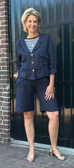 Linnen blouson donkerblauw - Evy 181992