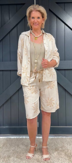 Bermuda flower & stripe beige/camel - Evy180728