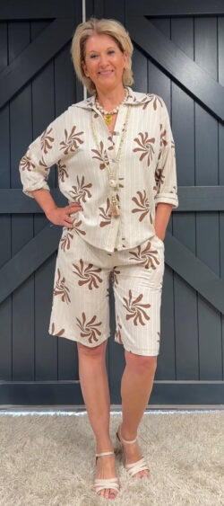 Blouse flower & stripe beige/bruin - Evy 180733