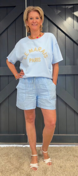Sweater korte mouw paris lichtblauw - Ailan 180270