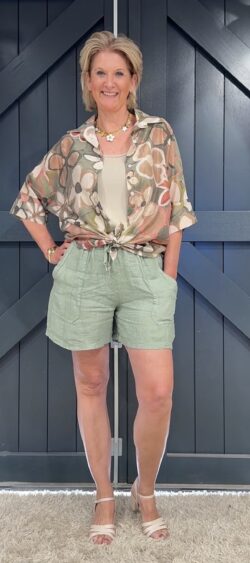 Linnen korte broek khaki - Evy 180726