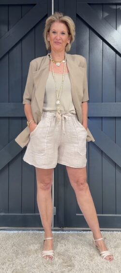 Linnen korte broek zand - Evy 180727