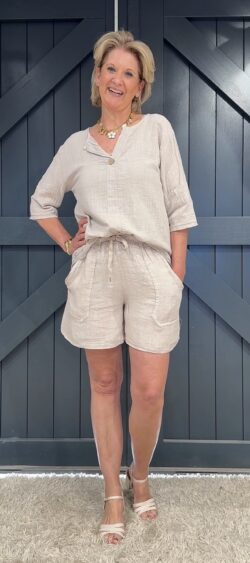 Blouse linnenlook katoen zand - Bibi 172987