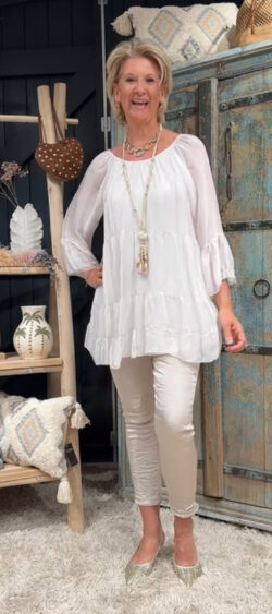 Ibiza zijden tuni top beige - Elza 181721