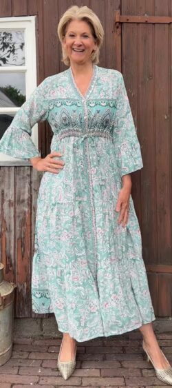 Lange Ibiza jurk paisley patroon menthol - 180436 Bibi (19 mei weer op voorraad, je kunt al bestellen)