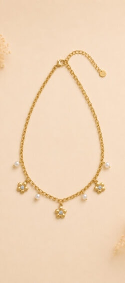 Schakelketting flower & pearl goud Sil - 182752