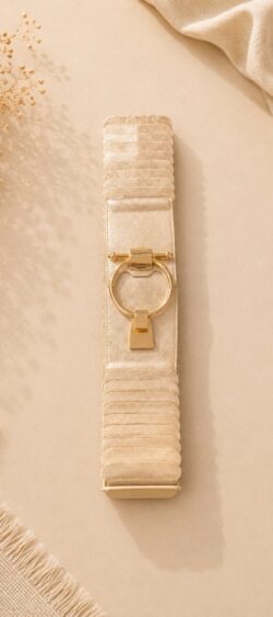 Elastische gouden riem extra breed met ronde gouden gesp