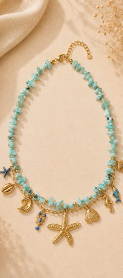 Schelpen ketting turquoise met gouden bedels Sil - 182805