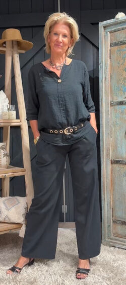 Blouse linnenlook katoen zwart - Bibi 182743