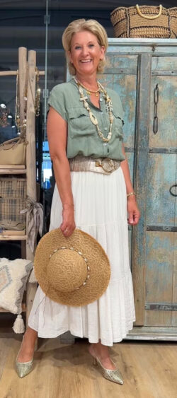 Crêpe blouse mouwloos khaki - Len 182878