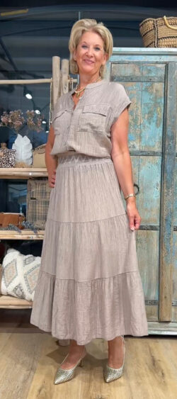 Lange crêpe rok taupe - Len 185095