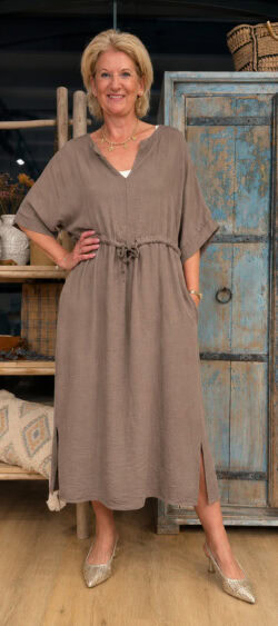 Oversized koord jurk taupe - Len 185840 (30 juni weer op voorraad, je kunt al bestellen)
