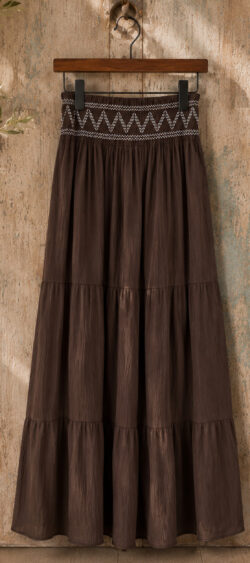 Lange crêpe rok bruin - Len 186211