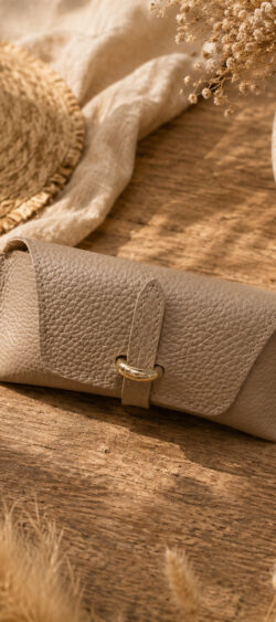 Leren bril etui taupe
