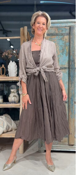 Linnen bolero blouse taupe Evy
