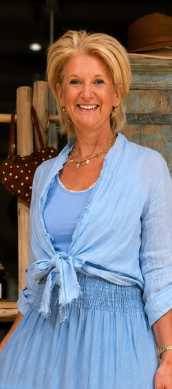 Linnen bolero blouse lichtblauw - Evy 185001
