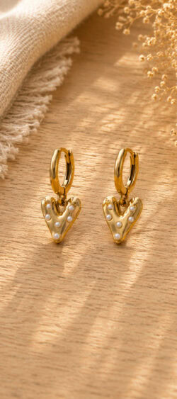 Oorbellen met parel hartjes hanger goud Sil