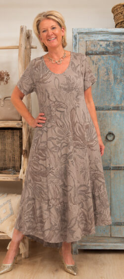 A-lijn zomerjurk flower taupe - Ailan 184996