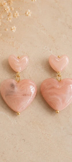 Oorbellen chunky heart marmerlook roze Sil - 182712