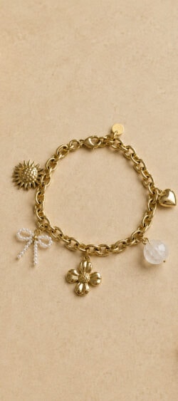 Schakel armband met bedels flower & pearl Sil - 182721