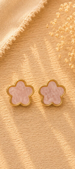 Flower oorbel knopjes marmerlook roze/goud Sil - 182700