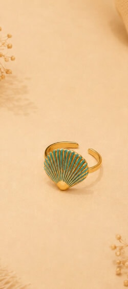 Sea shell ring goud/blauw Sil -