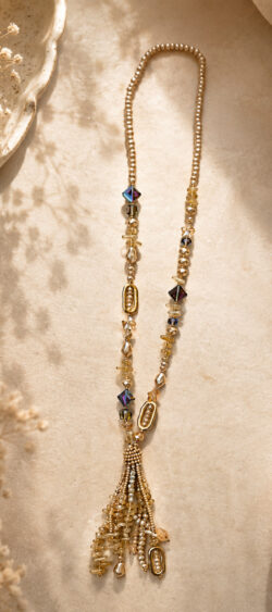 Lange ketting Ibiza stijl met strass taupe - Sil