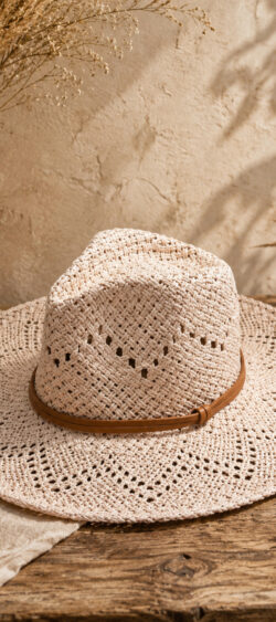 Boho zomerhoed raffia blush