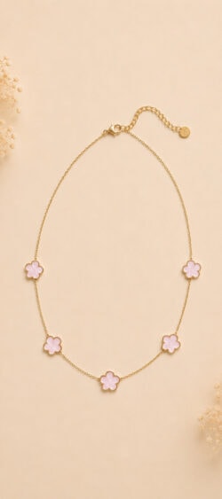 Flower ketting marmerlook roze/goud Sil - 182763