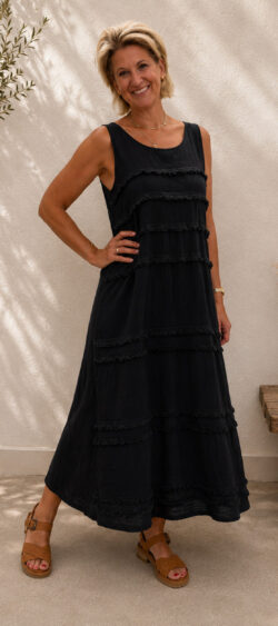 Cotton raffle dress zwart - Floor 184828 (7 juli weer op voorraad, je kunt al bestellen)