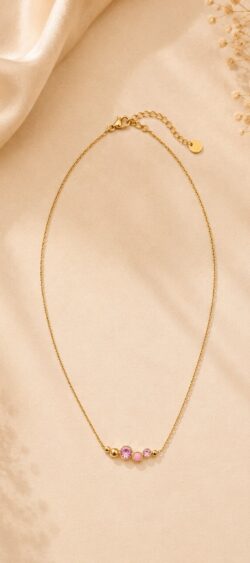 Ketting met roze/gouden strass hanger Sil - 182786
