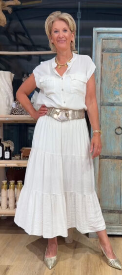Crêpe blouse mouwloos ecru - Len 182874
