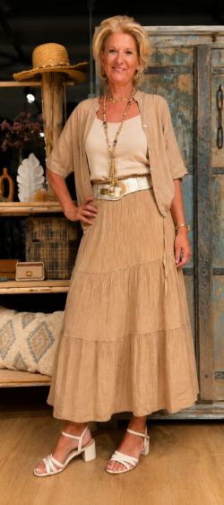 Lange crêpe rok camel - Len 186212