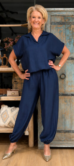 Aladin crinkle blouse met elastische zoom donkerblauw Bibi - 186238