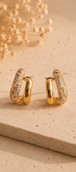 Oorbellen multi color strass goud Sil - 182708