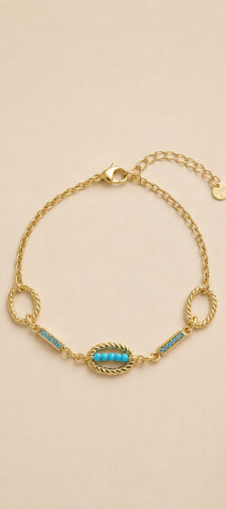 Schakelarmband ovaal met strass blauw/goud Sil - 182734