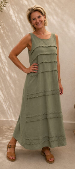 Cotton raffle dress khaki - Floor 184827*10