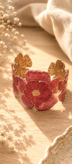 Bangle armband flower framboos - Sil
