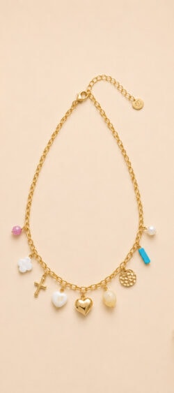 Schakelketting met gekleurde bedels goud Sil - 182745